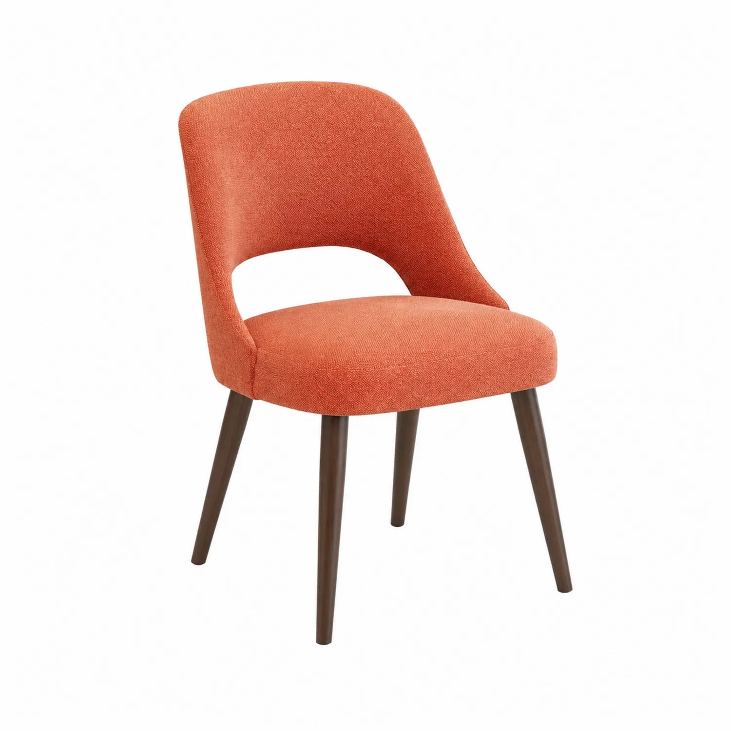 Sedia in tessuto arancione con gambe in legno