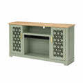 Mobile TV in MDF Verde con Piano in Legno Massello e Ante Traforate, 120x40x60 cm