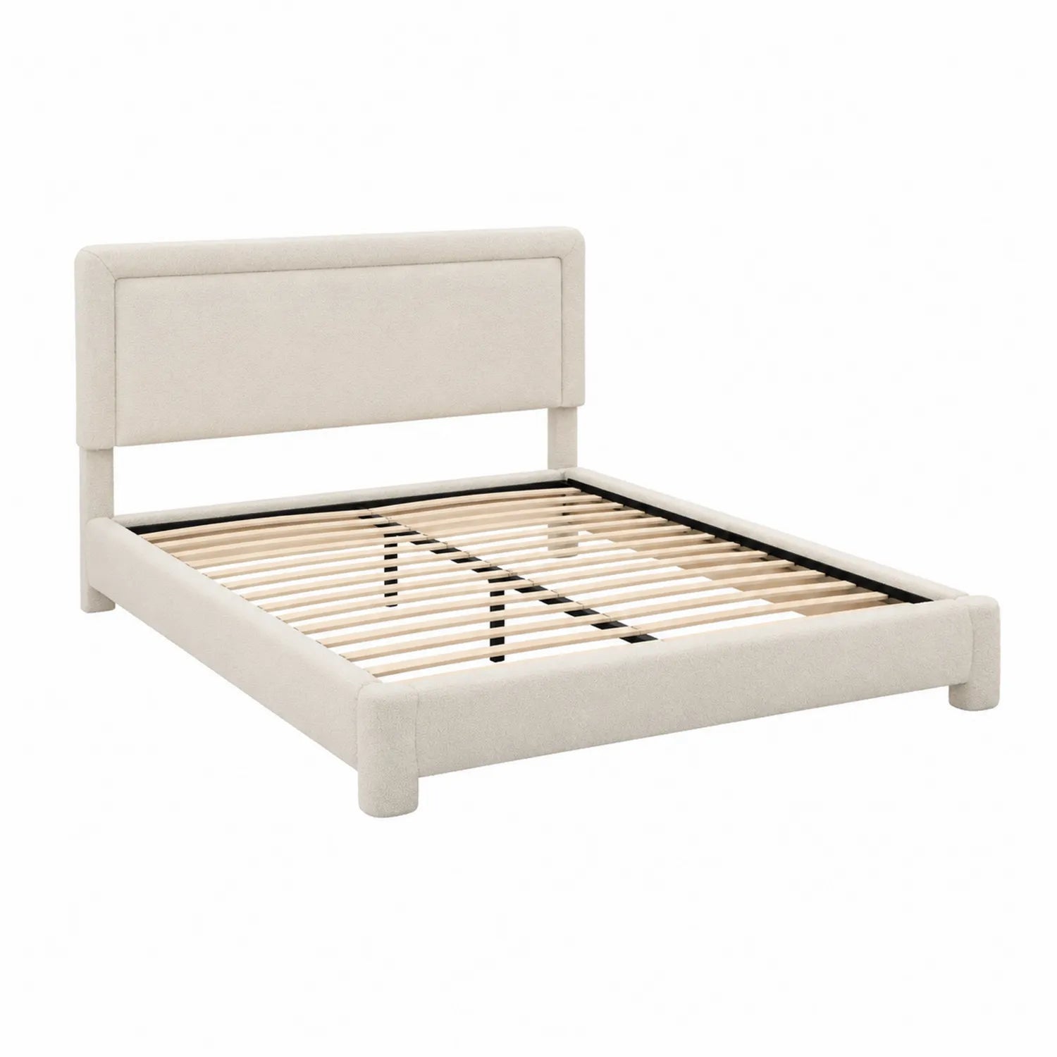Letto imbottito in tessuto beige 160x200 cm