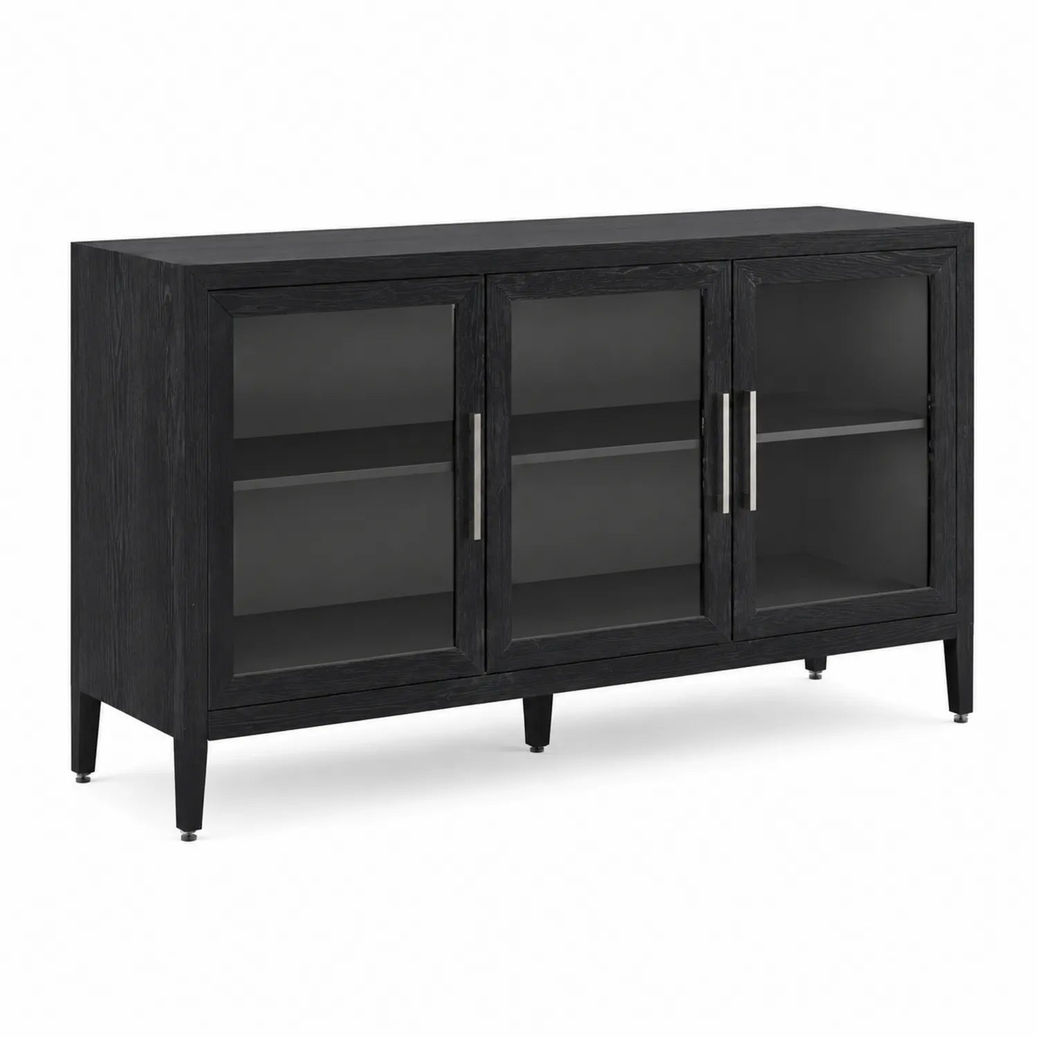 Credenza in Legno con Ante in Vetro Temperato, Nero, 120x40x80 cm