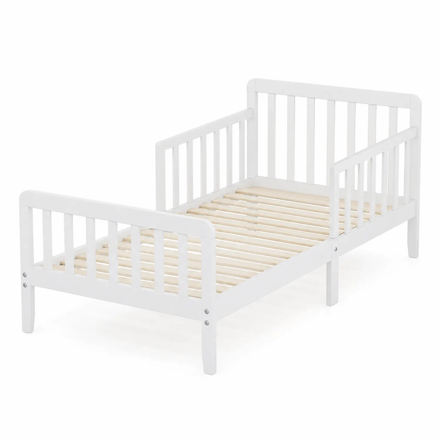 Letto per bambini in legno massiccio bianco con sponde laterali