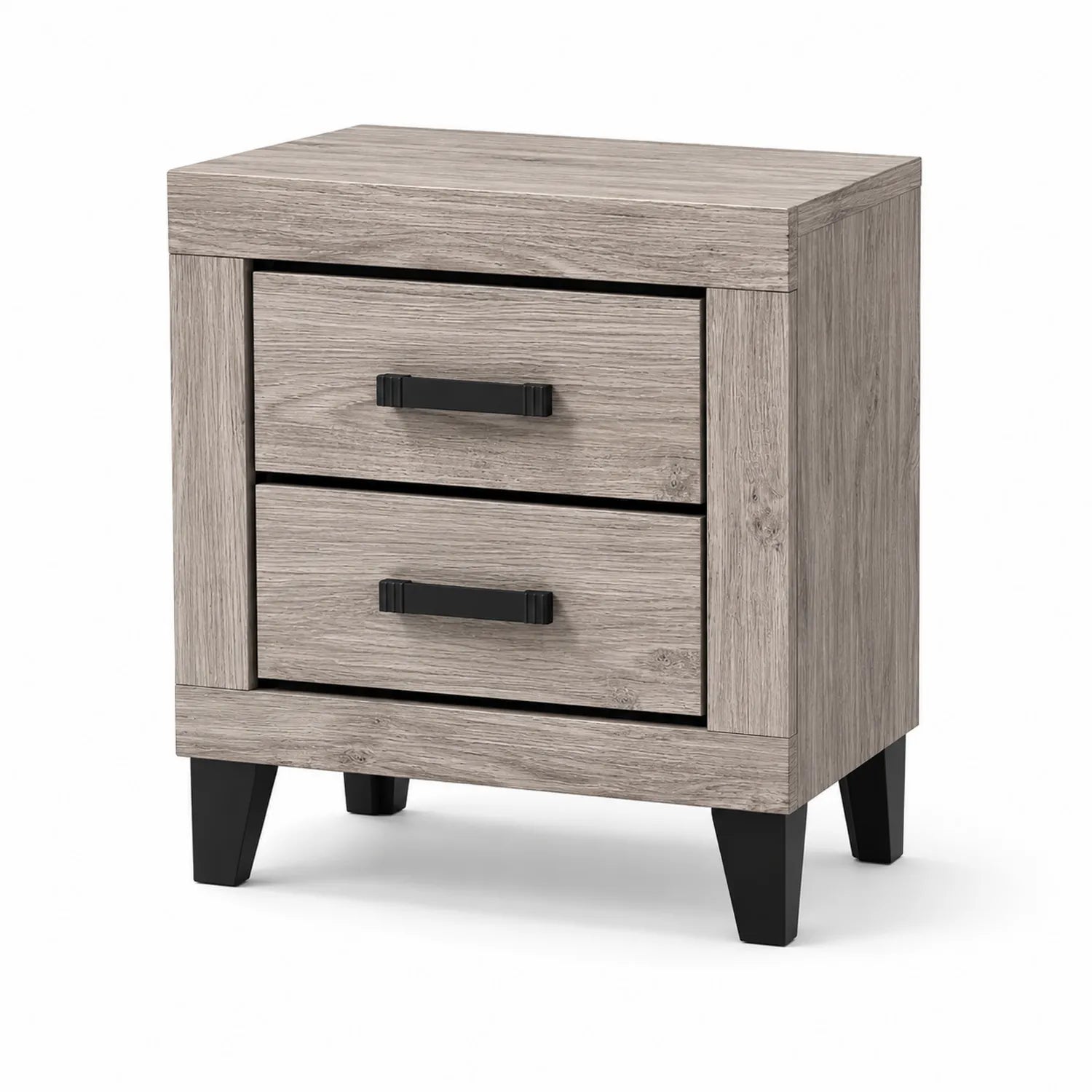 Comodino con Due Cassetti in Legno Composito Quercia Grigia