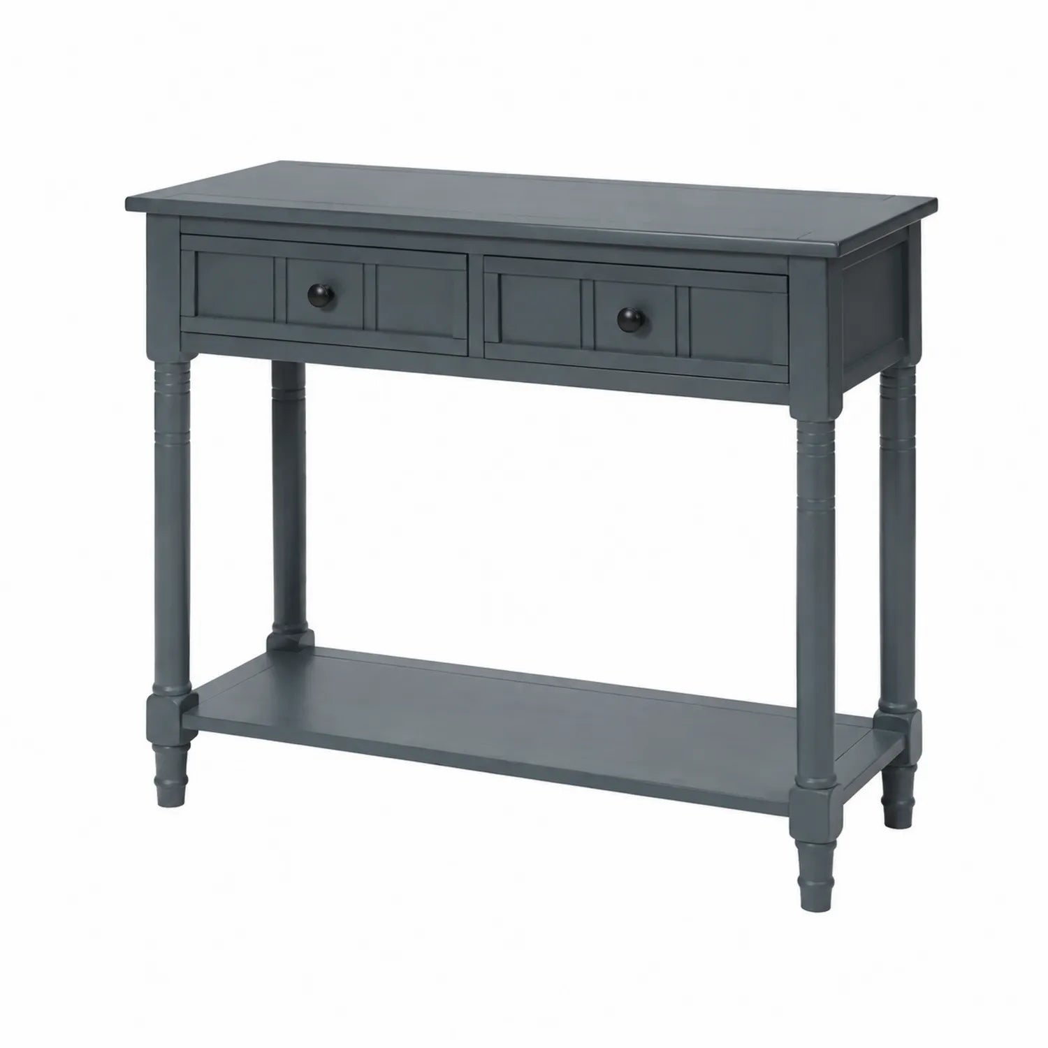 Tavolo consolle rettangolare con due cassetti in legno verniciato Blu