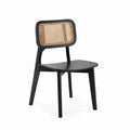 Sedia da pranzo in legno e rattan Nero/Naturale 45x52x80 cm