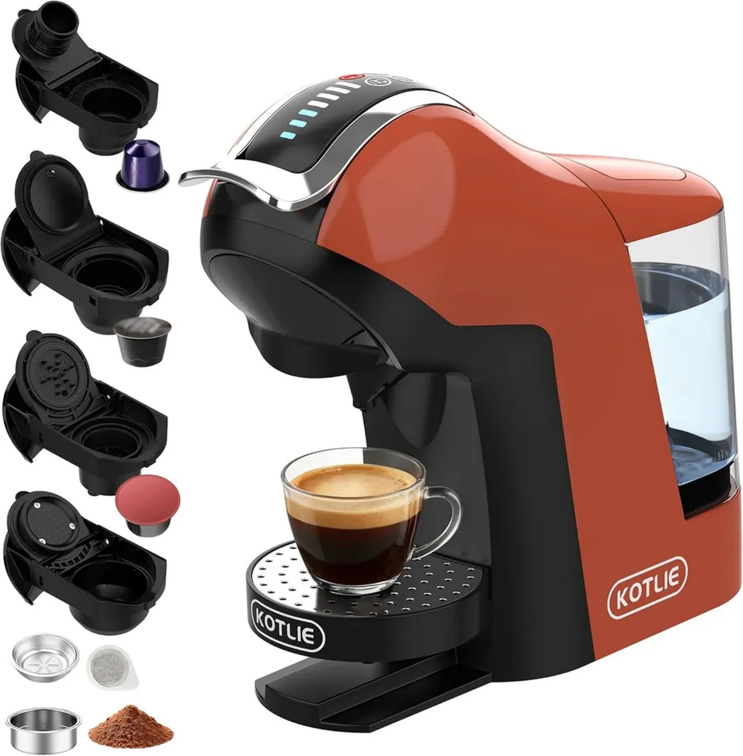 Macchina da caffè multifunzione compatibile con capsule e caffè macinato, tre temperature e sette livelli d'acqua