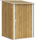 Capanno da Giardino in Acciaio Zincato con Tetto Inclinato e Porta Bloccabile, 100x104x160 cm, Marrone Effetto Legno