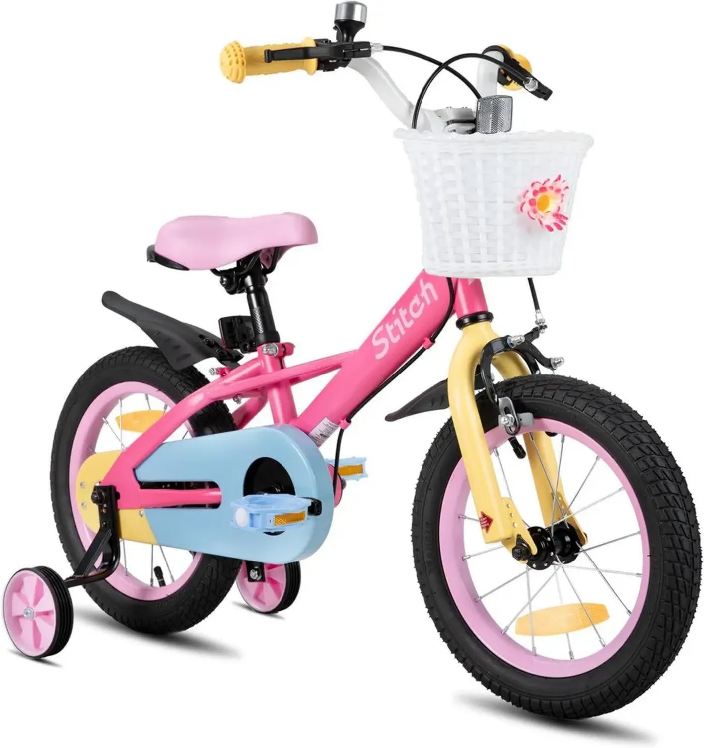 Bicicletta per Bambini 12-18 Pollici con Rotelle e Cestino, 3-8 Anni