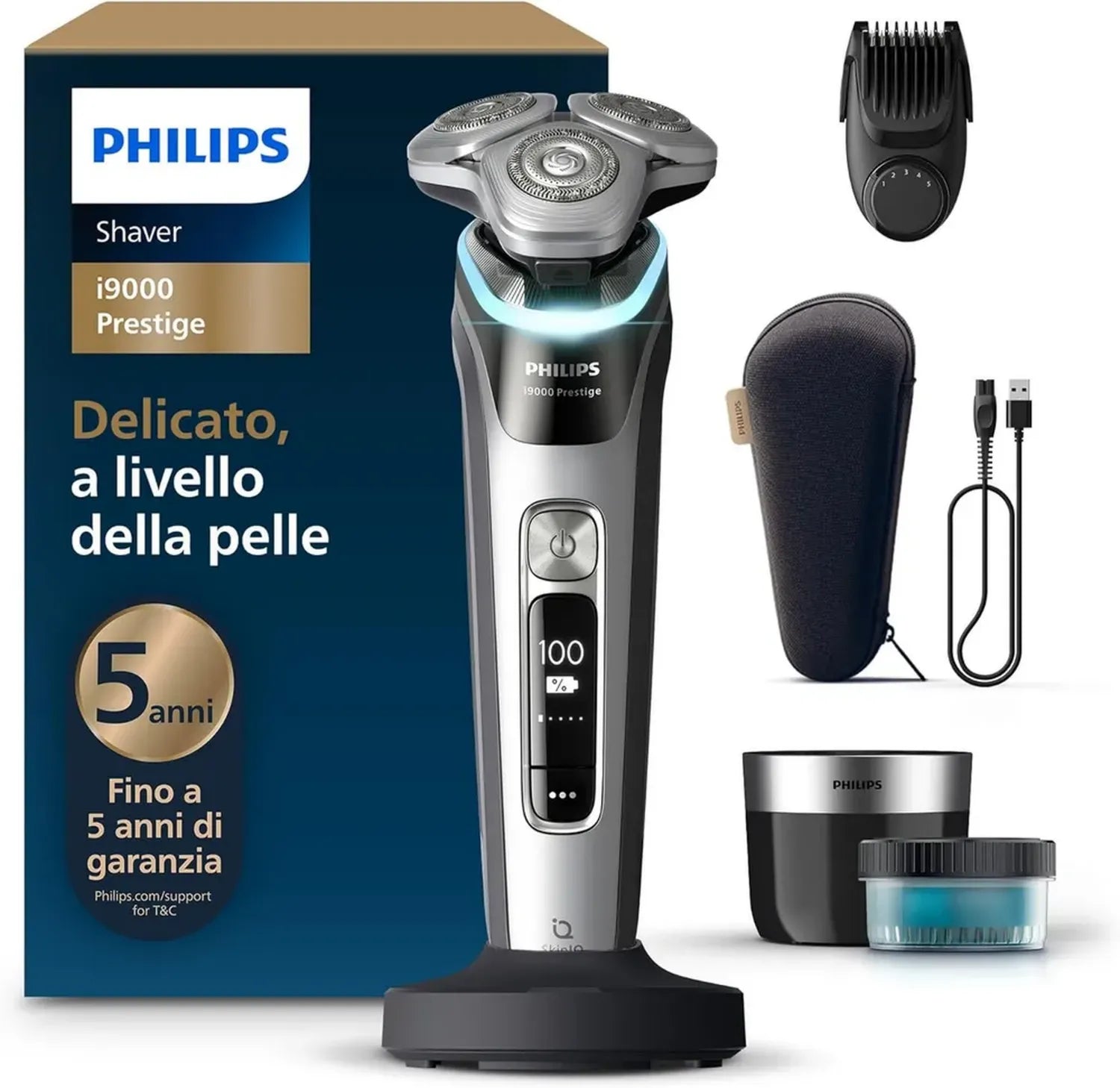Rasoio Elettrico Philips Serie 9000 Prestige con Tecnologia Skin IQ, Taglio di Precisione 360°, Styler per Barba