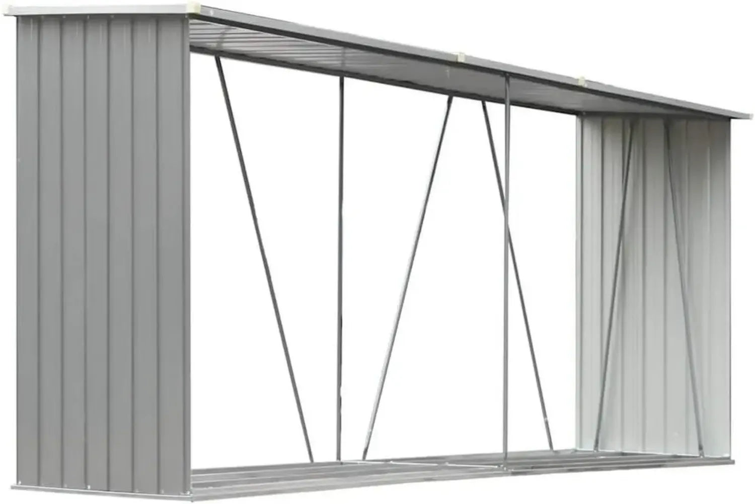 Capannone in Acciaio Zincato 330x84x152cm Grigio per Stoccaggio Legna, Resistente e Facile da Montare