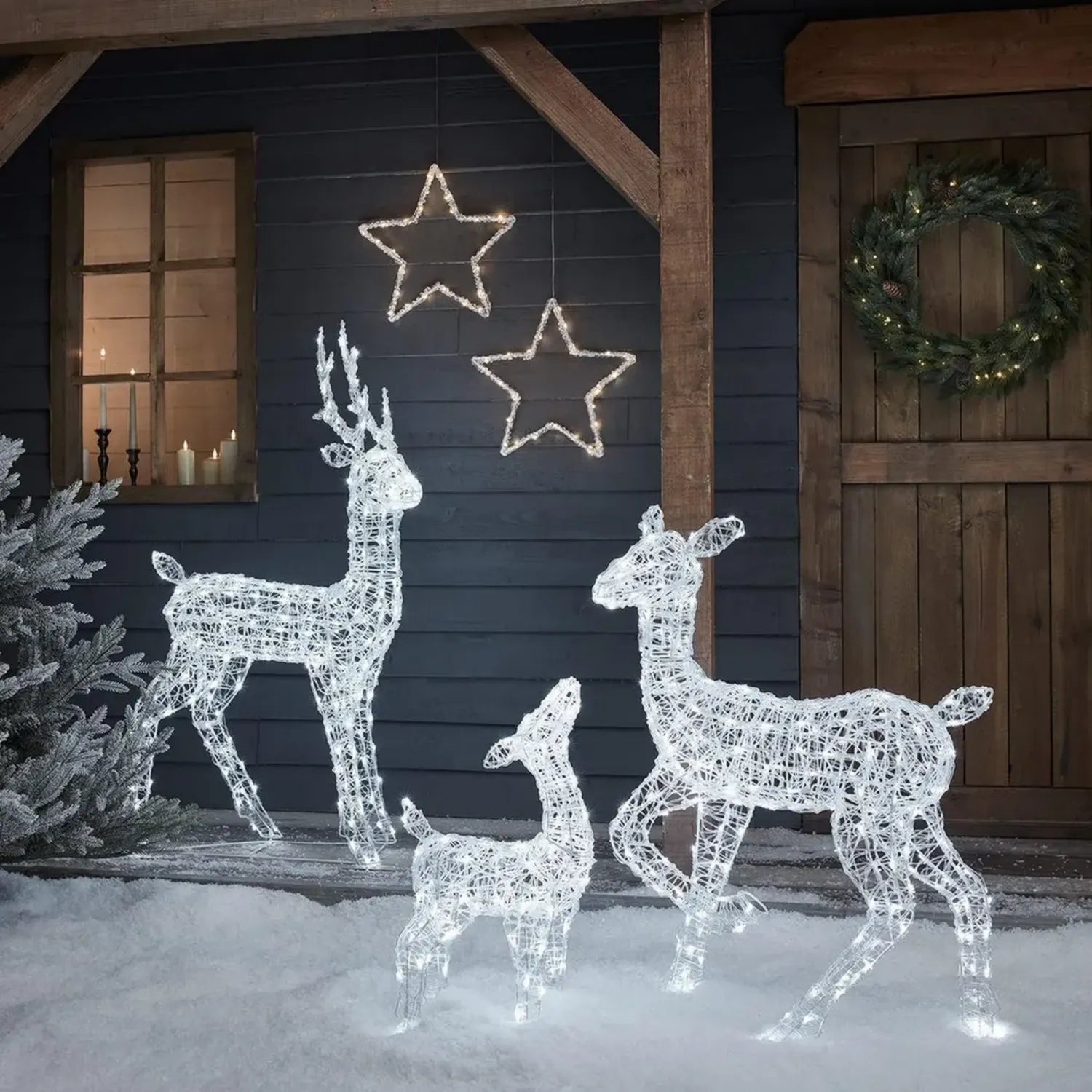 Set di 3 Renne Luminose in Acrilico con Timer a LED per Decorazioni Natalizie