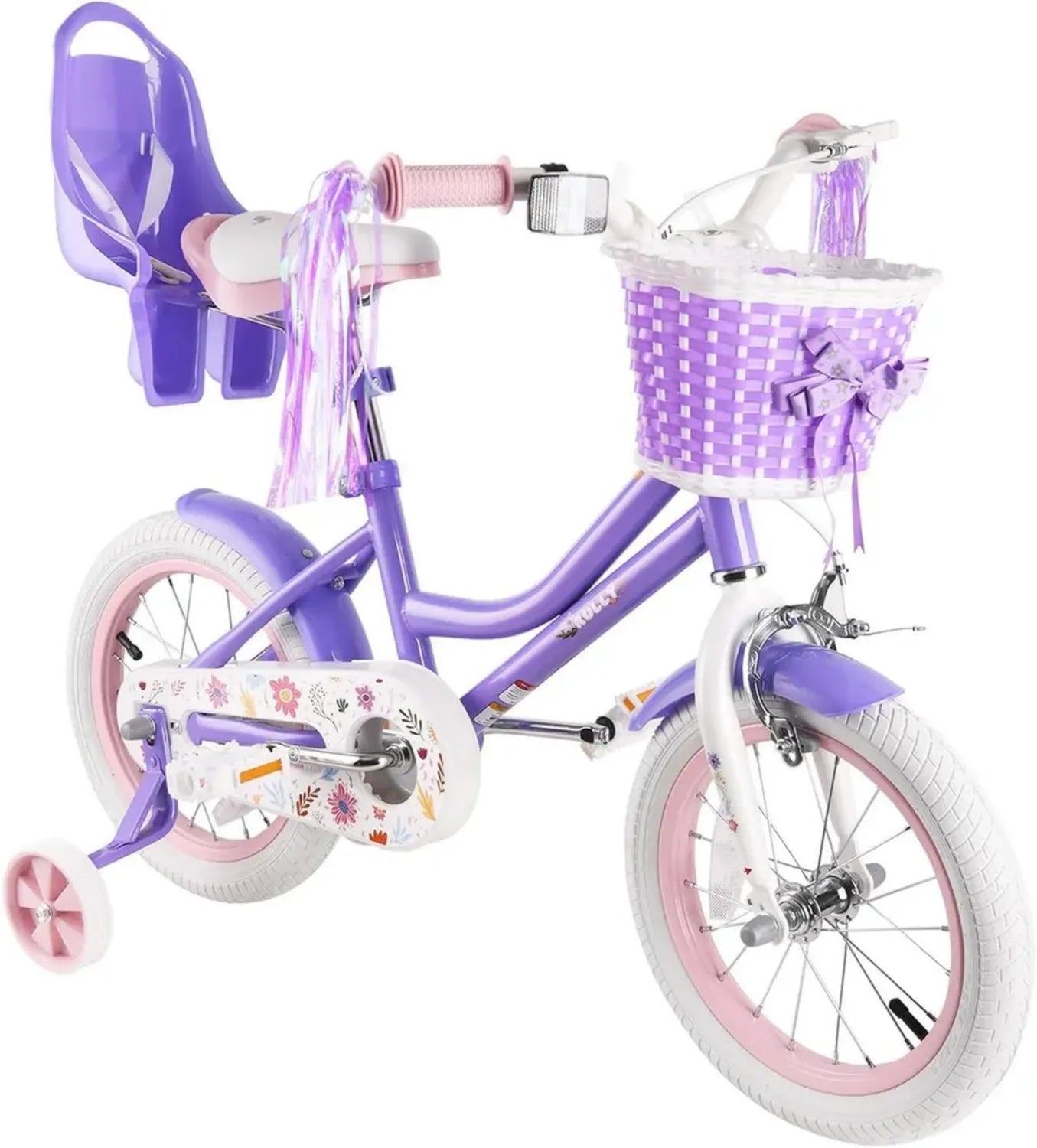 Bicicletta per Bambini Daisy Viola/Rosa con Cestino, Taglie 12/14/16, Età 2-7 Anni