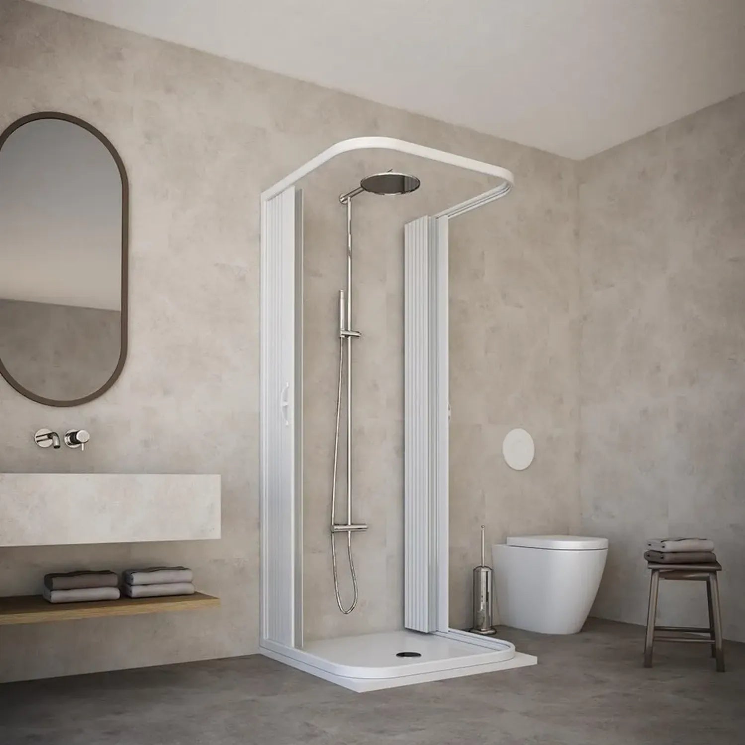 Cabina Doccia Angolare Salvaspazio Dora in PVC, Apertura Centrale, Riducibile, 80x80x80 cm, Made in Italy