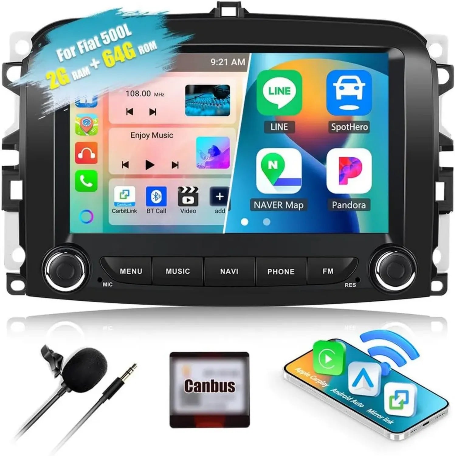 Autoradio Android 15 7 pollici per FIAT 500L 2013-2018 - Carplay, Android Auto, Bluetooth, FM, Mirror Link e Canbus