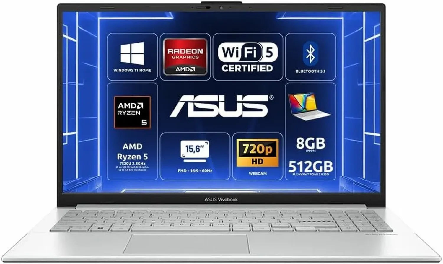ASUS Vivobook Go 15: Portatile 15,6'' FHD, Ryzen 5, 8GB RAM, 512GB SSD, Windows 11