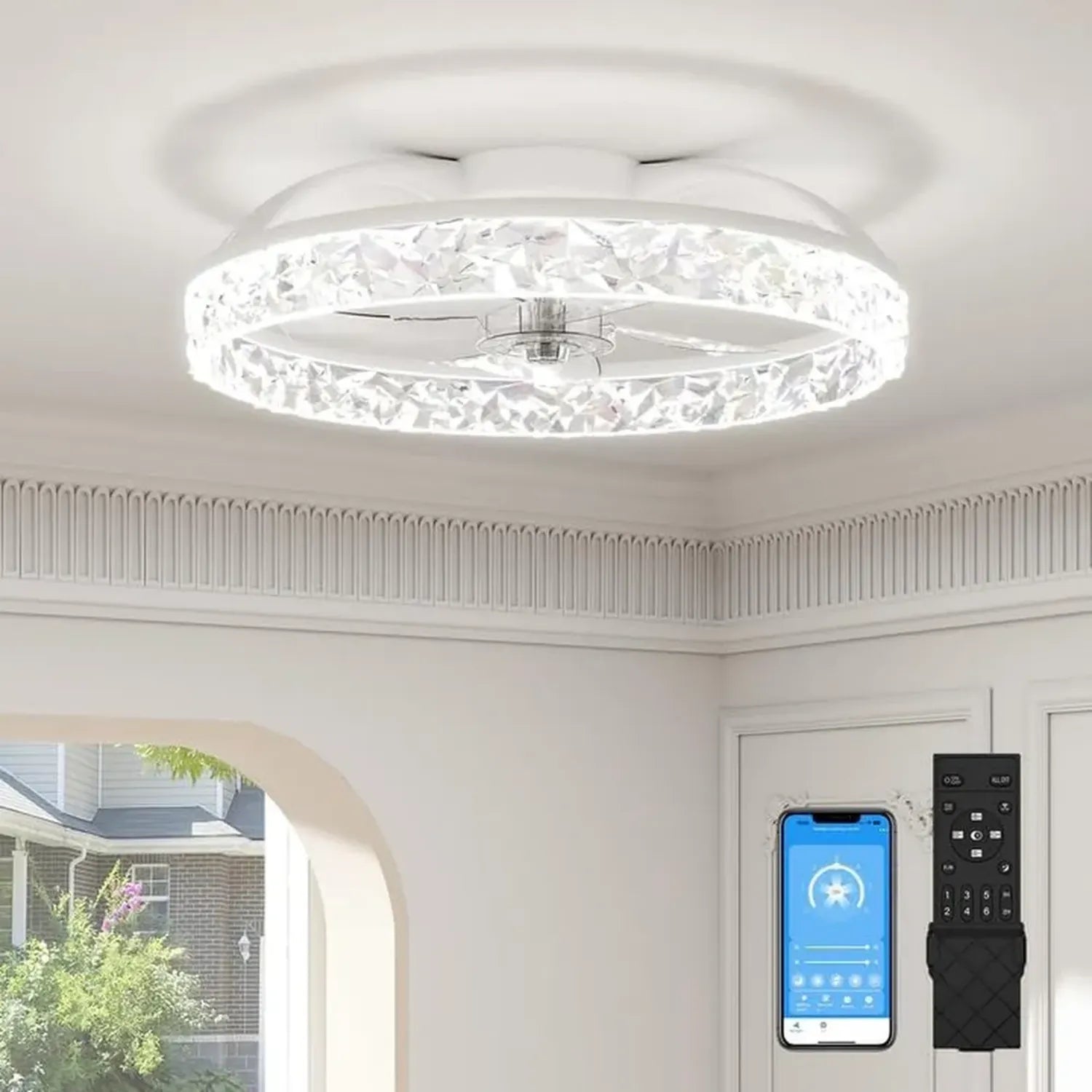 Ventilatore da Soffitto LED Intelligente con Telecomando, 40 cm, 6 Velocità, Dimmerabile e Silenzioso, per Camera da Letto e Soggiorno