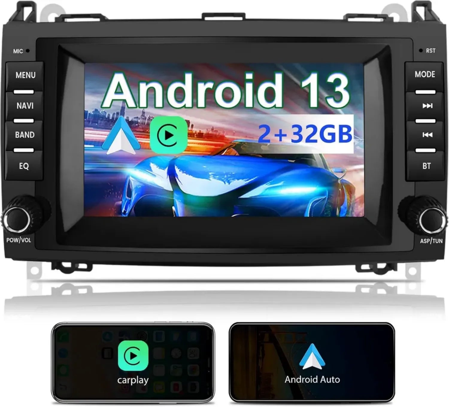 Autoradio Android 13 con Carplay e Android Auto per Mercedes Benz Vito, Viano, Sprinter W639, W245, Classe B e A con Schermo da 7 Pollici, Bluetooth e Comandi al Volante