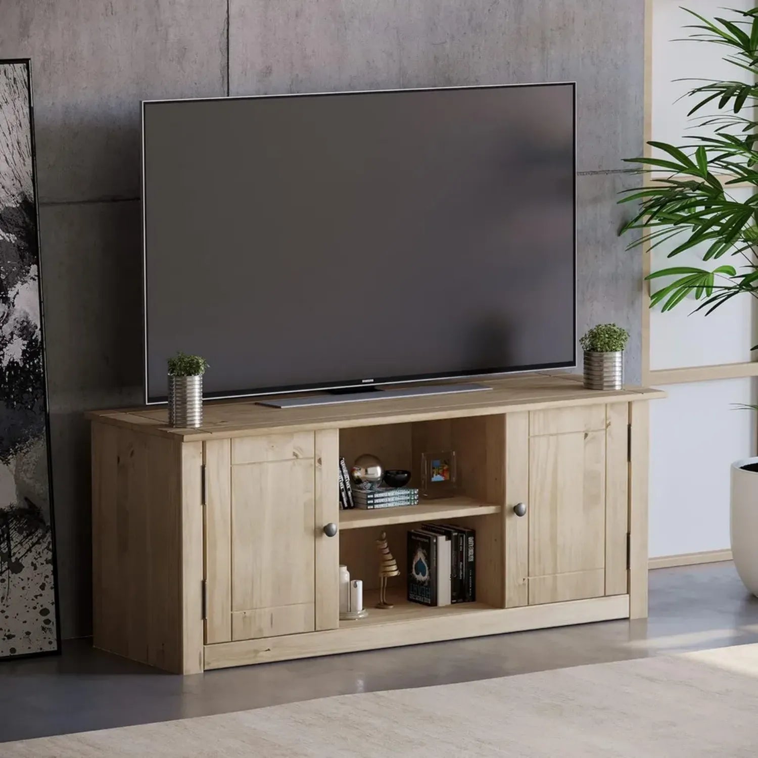 Mobile TV in Legno con Ante e Ripiano, Marrone 120x40x50 cm