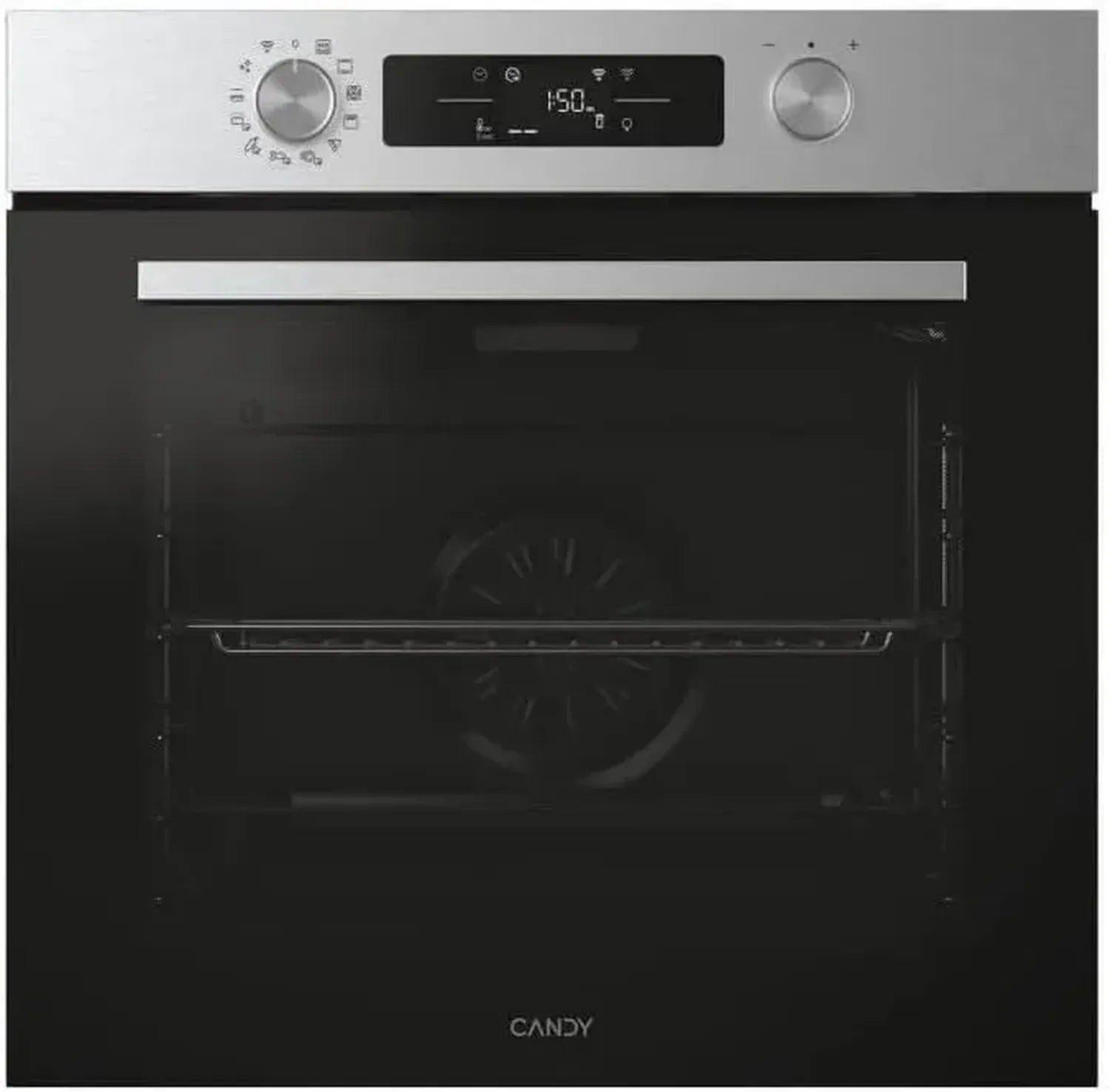 Forno Elettrico da Incasso Candy Bake 800, 78L, Classe A++, 6 Livelli, 12 Programmi, Funzione Pizza, Connettività, 59,5x59,5x56,8 cm, Nero/Acciaio
