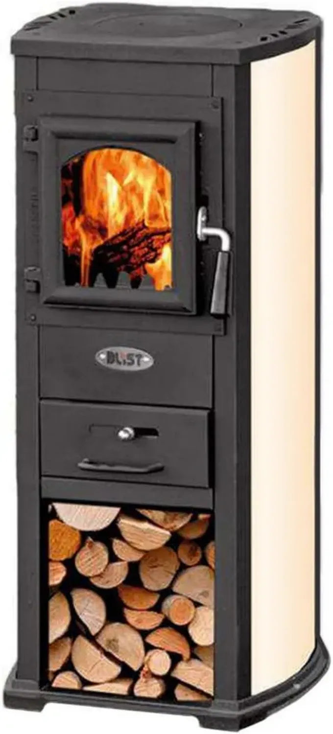 Stufa a legna in acciaio beige 7kW per riscaldamento domestico