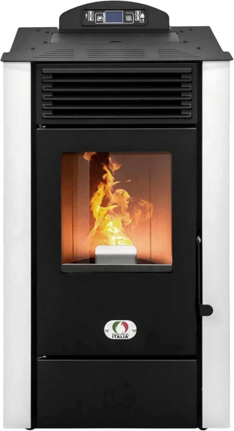 Stufa a Pellet Alaska 10KW con WiFi e Ventilazione, Bianco