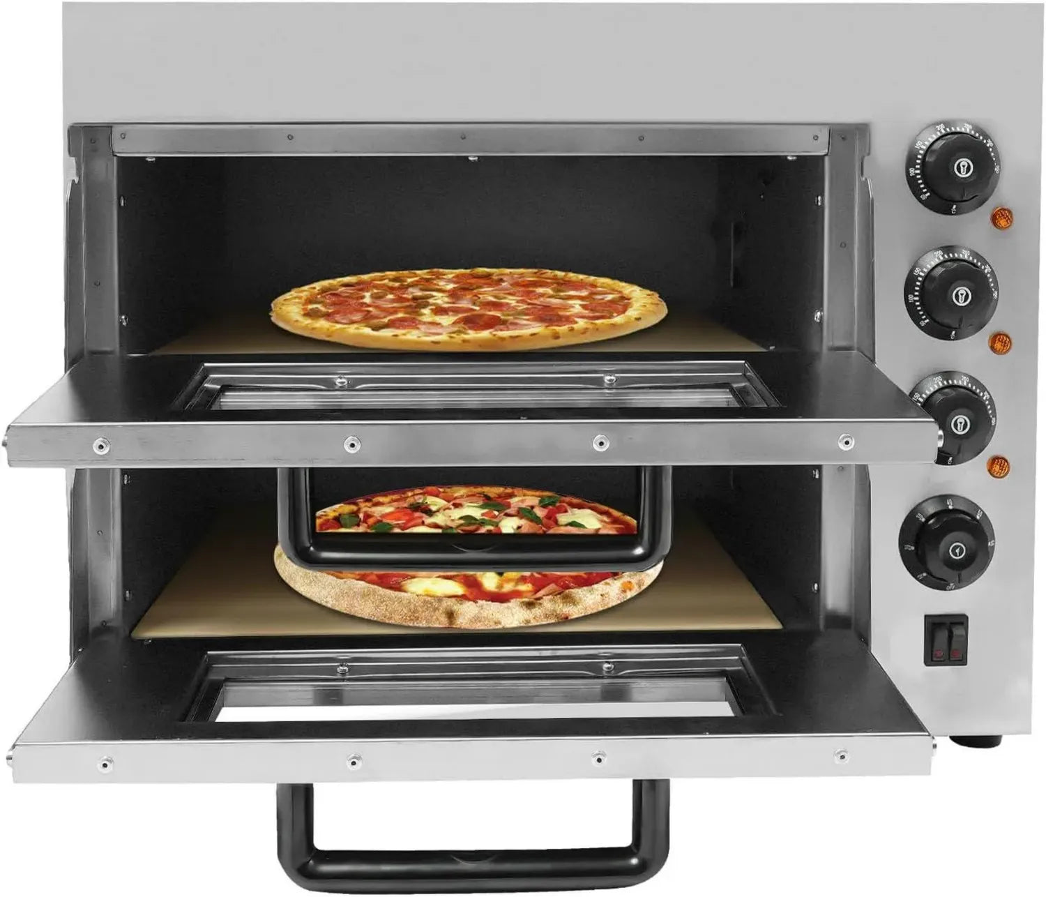 Forno pizza elettrico 3000W, 2 livelli, esterno, termostato 50-350°C, timer, acciaio inox, con guanti