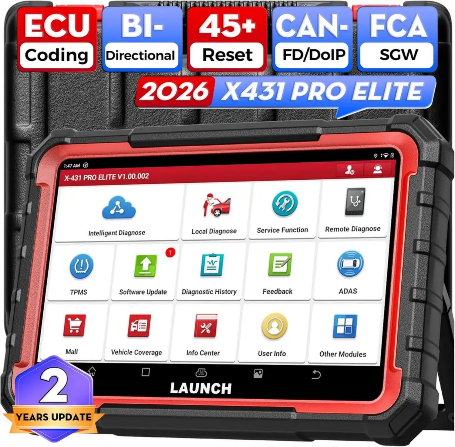 LAUNCH X431 PRO ELITE Scanner Diagnostico OBD2, Analisi Avanzata per Tutti i Sistemi, Diagnosi Bidirezionale Professionale, 45+ Reset, Codifica ECU, CANFD & DOIP, Compatibile con SGW e Guida V.A.G