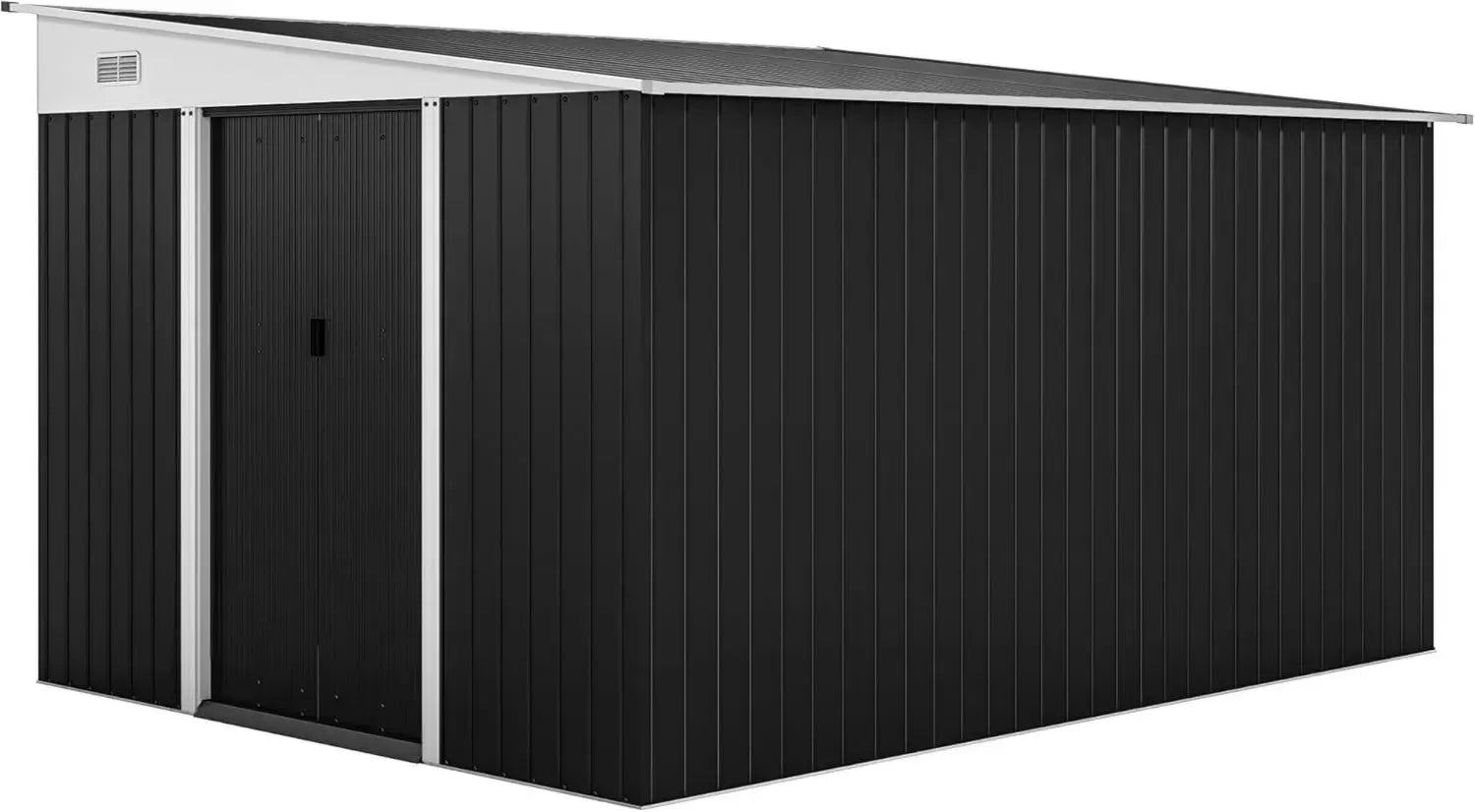 Outsunny Casetta da Giardino Zincata con Ventilazione e Tetto Inclinato, Capanno Attrezzi con Porte Scorrevoli e Guanti Inclusi, 280x345cm, Nero