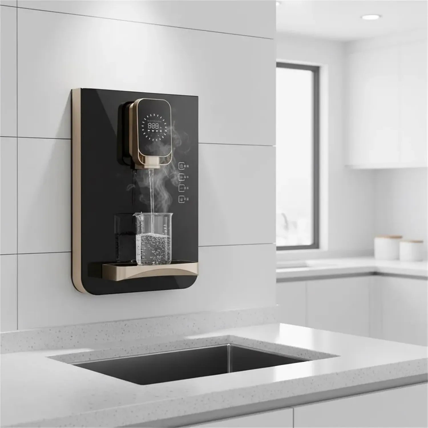 Erogatore d'Acqua Calda a Parete 2200W, Riscaldamento Rapido, 3 Livelli di Temperatura, Collegamento Diretto per Casa e Ufficio, Nero