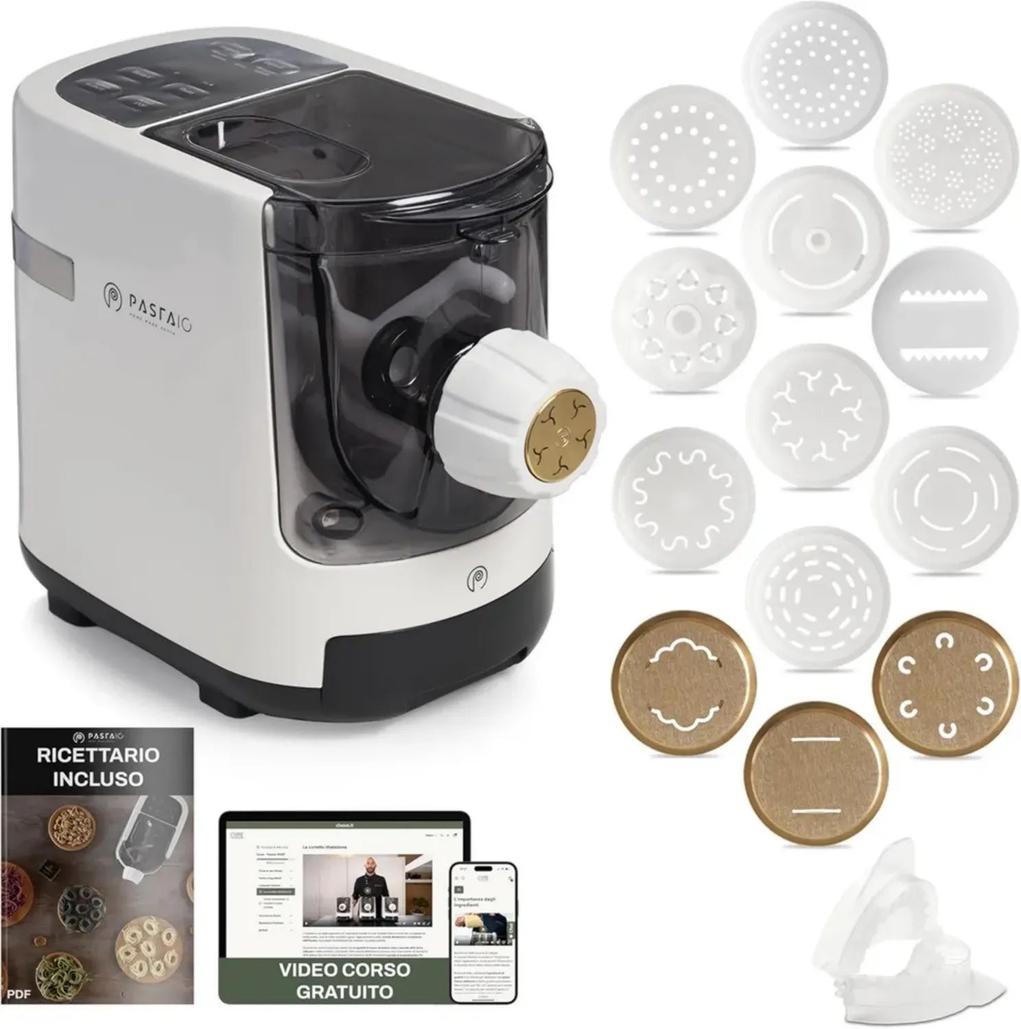 Macchina Pasta Professionale Classe Italy con 14 Trafili, 3 in Bronzo, Garanzia 5 Anni, Inclusa Bilancia