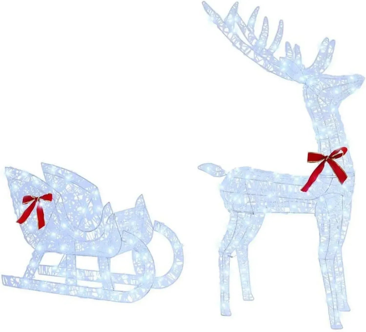 Decorazione Natalizia Renna LED, Slitta Resistente per Interni ed Esterni, Luci Acriliche 70x26x130 cm