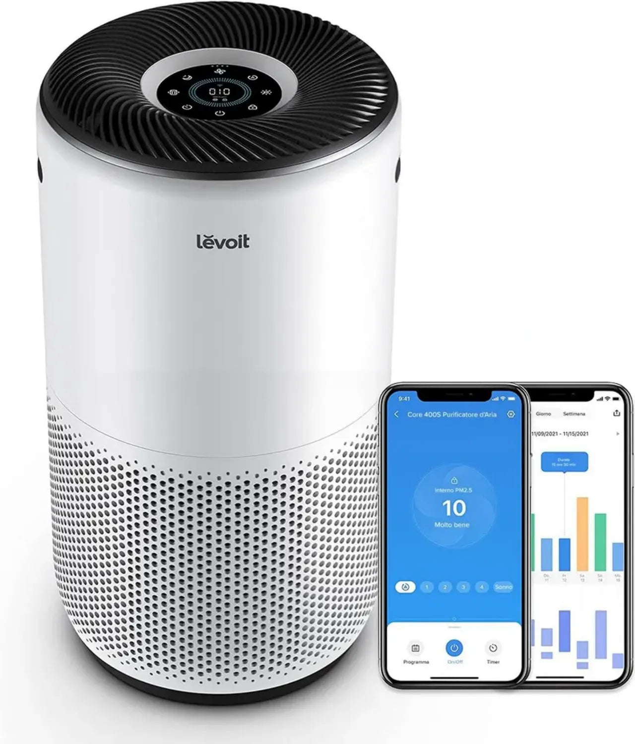Purificatore d'Aria Levoit Smart con Controllo App e Alexa, HEPA e Carbone Attivo, Ampia Copertura 90 m², Super Silenzioso, Rilevamento PM2.5, Ideale per Allergie e Odori