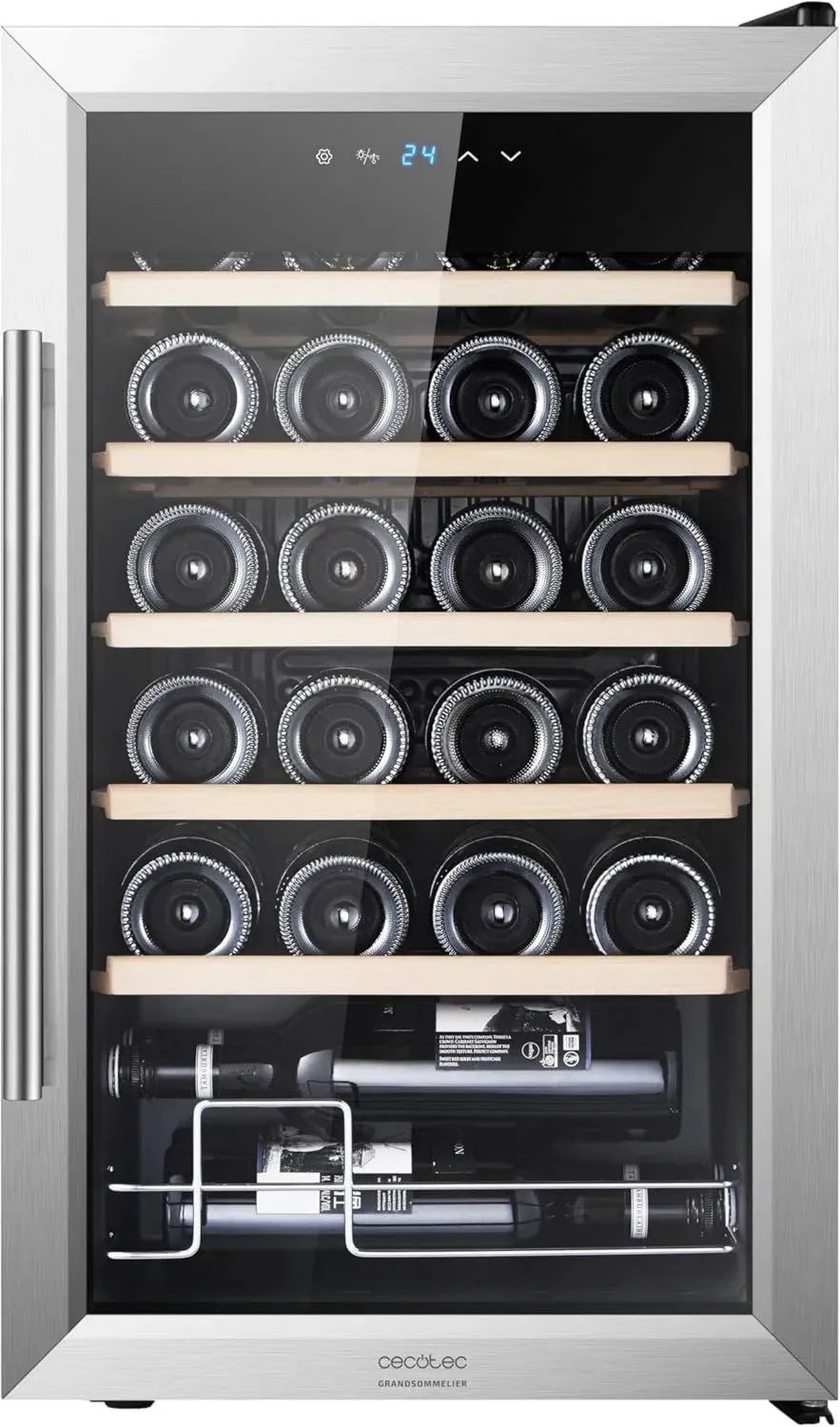 Cecotec Cantinetta Vino 24 Bottiglie - Frigo Vino Bolero GrandSommelier Inox, Temperatura 5-18°C, Alta Efficienza, Silenzioso e Anti-Vibrazioni