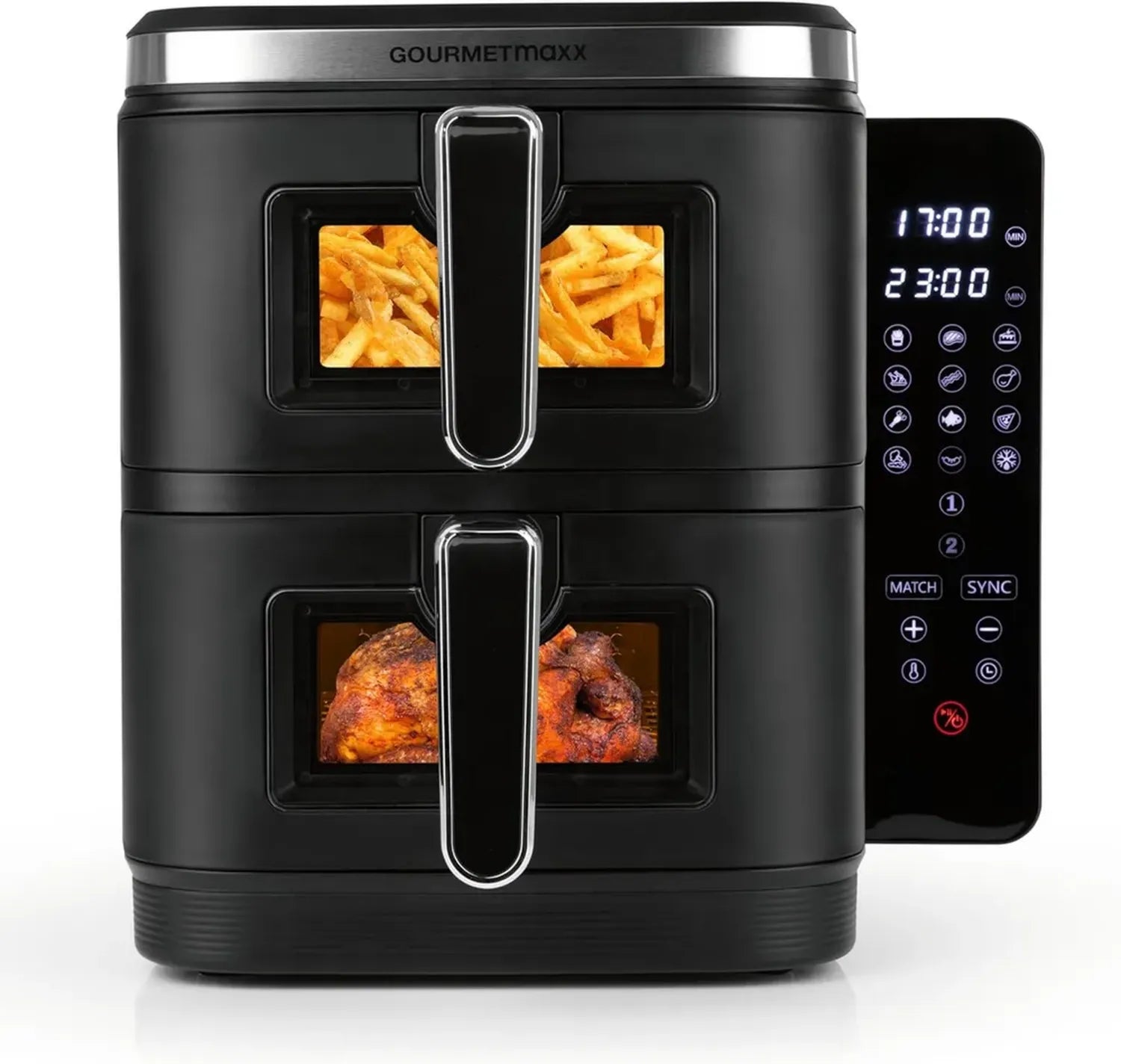 Friggitrice ad Aria GOURMETmaxx XXL, Doppia Camera con Display Touch
