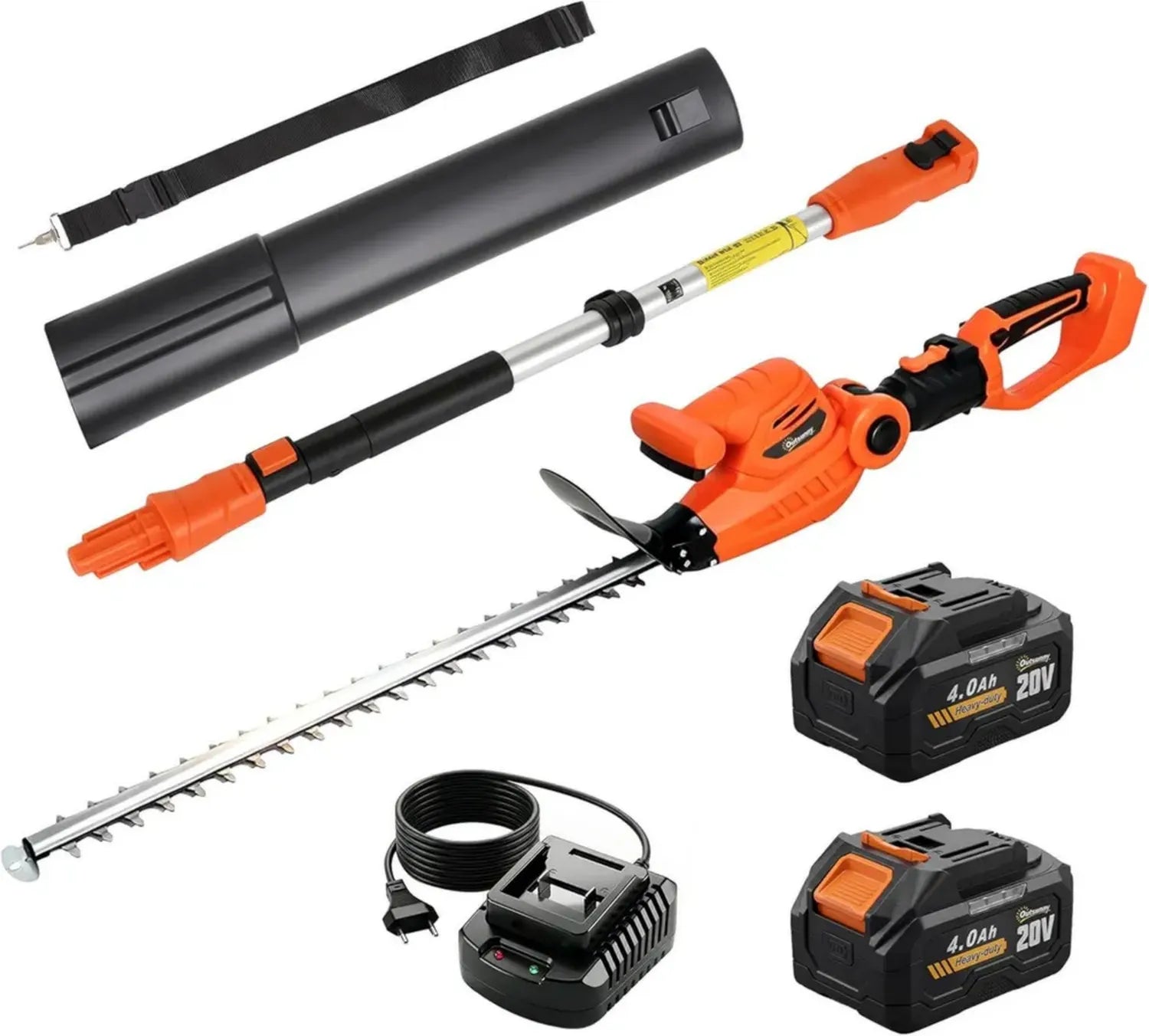 Tagliasiepi Senza Filo 18V con Doppia Batteria 4Ah, Lama 51cm e Palo Telescopico