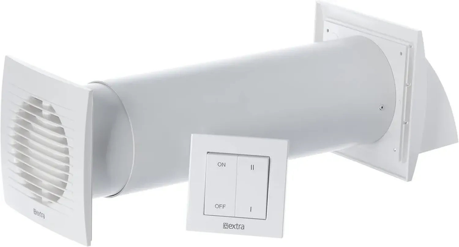 Unità VMC Decentralizzata 100mm Steinberg14 - Recuperatore di Calore Bianco con Interruttore Integrato - Ventilazione a Doppio Flusso per Parete
