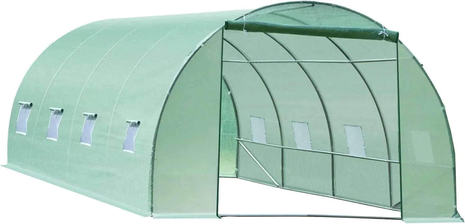 Serra Tunnel da Giardino Outsunny con Struttura in Acciaio e Copertura in PE, 6x3x2m, Verde, Porta Avvolgibile e Finestre